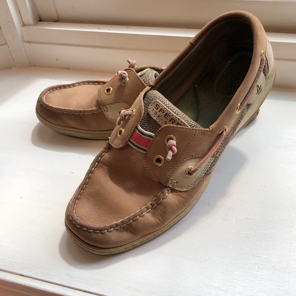 Sperry Top-sider boat shoes preppy size 9.5 women’s tan pink green - Picture 1 of 10